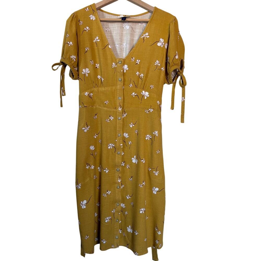 Universal Threads Woven Blend Dress Womens Medium Mustard Yellow Floral Prairie